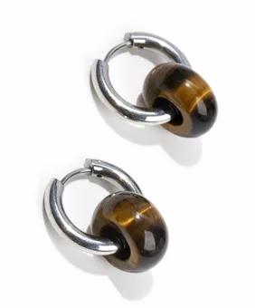 Pendientes Hope de acero inoxidable y plata con ojo de tigre de 18 mm