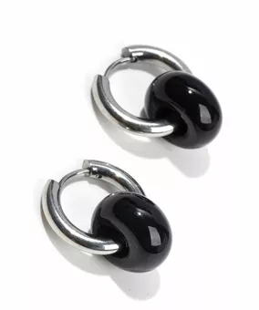 Pendientes Hope Silver en acero inoxidable Ónix A 18 mm