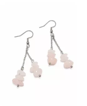 Pendientes Barrocos Plateados de Acero Inoxidable con Cuarzo Rosa A 6cm
