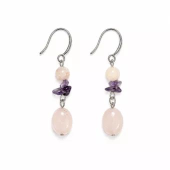 Pendientes – Citrino Tratado por Calor, Amatista y Cuarzo Rosa