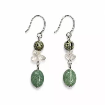 Pendientes – Jaspe Cebra Verde, Cristal de Roca y Aventurina Verde