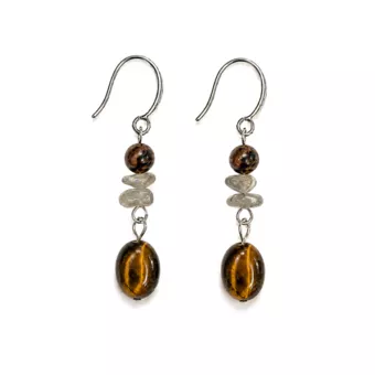 Pendientes – Obsidiana Caoba, Labradorita y Ojo de Tigre