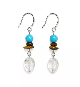 Pendientes – Turquenita, Ojo de Tigre y Cristal de Roca