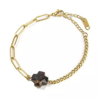 Pulsera Cruz Ojo de Tigre A en Acero Inoxidable Dorado 16cm