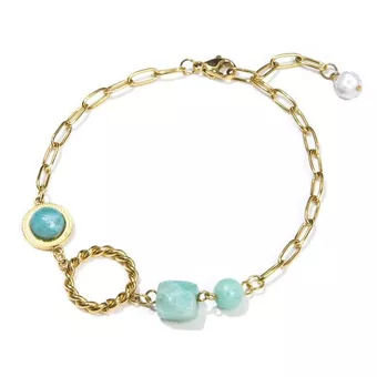Pulsera Amazonita A en acero inoxidable dorado 23cm