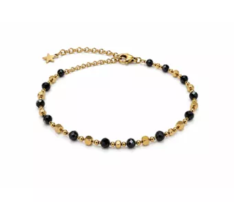 Pulsera Energía de Espinela Negra A – Perlas Doradas