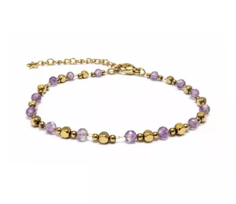 Pulsera Energía de Amatista A – Cuentas Doradas