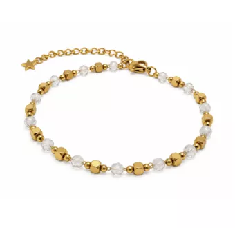 Pulsera Energía de Cristal de Roca AA – Cuentas Doradas