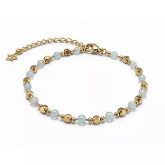 Pulsera Energía de Aguamarina AA – Cuentas Doradas