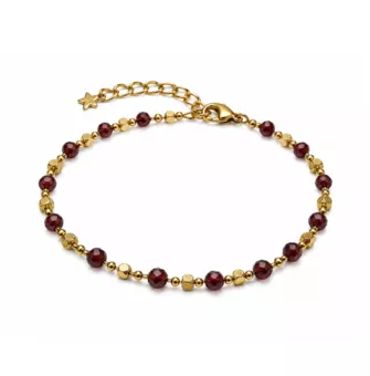 Pulsera Energía de Granate AA – Cuentas Doradas