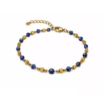 Pulsera Energía de Lapislázuli A – Cuentas Doradas