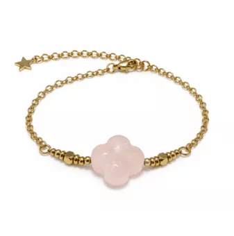 Pulsera de la Suerte de Cuarzo Rosa A – Trébol