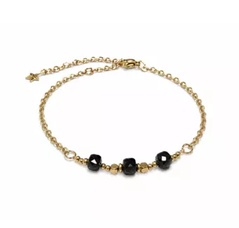 Pulsera de la Suerte de Turmalina Negra A – Cuentas Cuadradas Facetadas