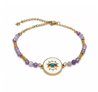 Pulsera de Protección de Amatista A+ – Medallón Ojo Protector