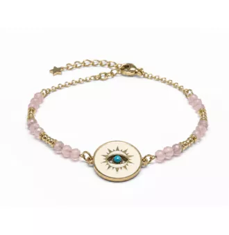 Pulsera de Protección de Cuarzo Rosa A – Medallón Ojo Protector