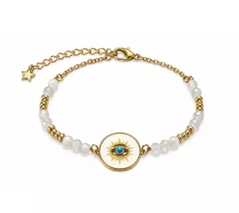Pulsera de Protección de Piedra Luna Blanca A – Medallón Ojo Protector