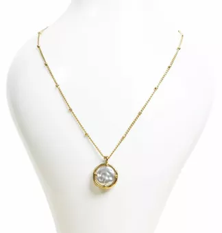 Collar De Cadena De Acero Inoxidable Dorado Colgante De Perla Barroca Redonda A