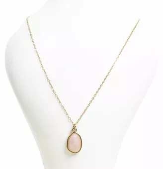 Collar de Acero Inoxidable Dorado con Colgante Geométrico de Cuarzo Rosa AA 15mm