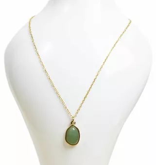 Collar de Acero Inoxidable Dorado con Colgante Geométrico de Aventurina Verde A 15mm