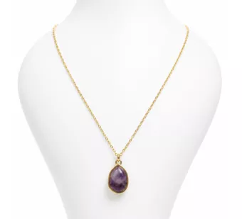 Collar de Acero Inoxidable Dorado con Colgante Geométrico de Amatista AA 15mm