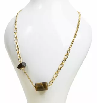 Collar de Acero Inoxidable Dorado Ojo de Tigre A 48cm