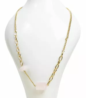 Collar de Acero Inoxidable Dorado Cuarzo Rosa A 48cm