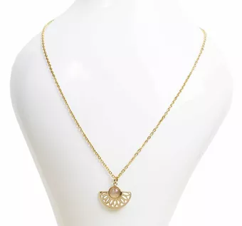 Collar de Acero Inoxidable Dorado Colgante Azteca Cuarzo Rosa de 6 mm
