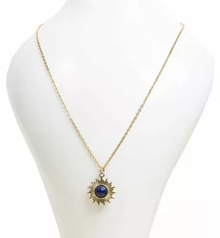 Collar de cadena de acero inoxidable dorado con colgante de sol de lapislázuli A