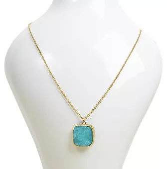 Collar de acero inoxidable dorado con colgante cuadrado de amazonita AA