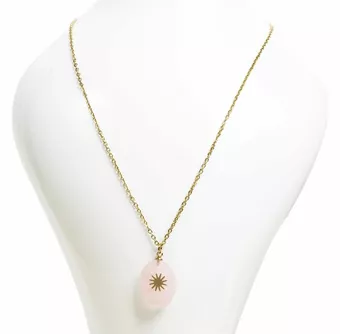 Collar de Acero Inoxidable Dorado con Colgante de Cuarzo Rosa AA Facetado y Estrella