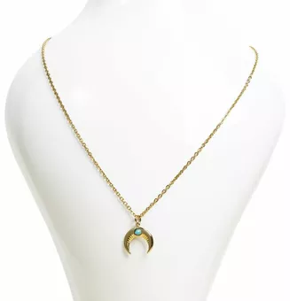 Collar de Cadena en Acero Inoxidable Dorado con Colgante Luna Turquenita A