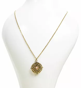 Collar de Acero Inoxidable Dorado Sol con Cuarzo Rosa A