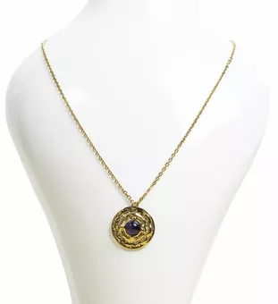 Collar de Acero Inoxidable Dorado con Colgante Redondo de Amatista A 18.6mm