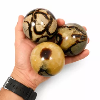 3 esferas de Septaria pulidas, 1,340 kg