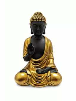Estatua Buda Abhaya Negro y Dorado en Resina 16 cm
