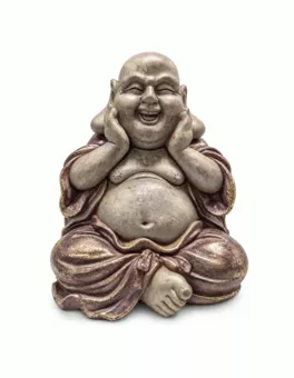 Estatua Buda Riendo Morado Patinado y Oro en Resina 26 cm