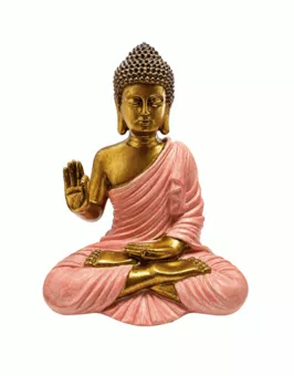 Estatua de Buda Abhaya Rosa y Dorada en Resina 23 cm