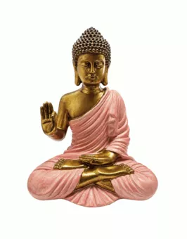 Estatua de Buda Abhaya Rosa y Dorada en Resina 23 cm