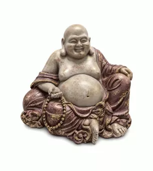 Estatua de Buda Riendo Morado y Dorado en Resina 16 cm