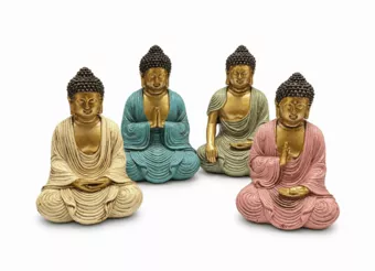 Juego de 4 Estatuas de Buda de Meditación Multicolores de Resina 10 cm