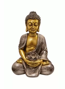 Estatua de Buda Meditación con Loto Dorada y Topo en Resina 30 cm