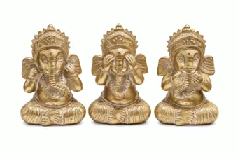 Set de 3 Estatuas de Ganesh de la Sabiduría Doradas en Resina 12 cm