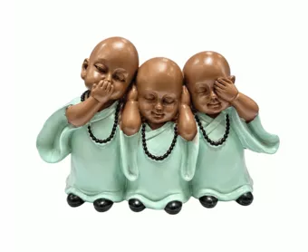 Estatua de 3 Monjes de la Sabiduría Verdes de Resina 11 cm