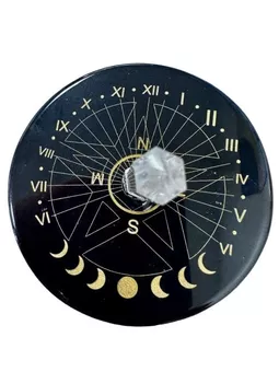 Placa pentáculo de ónix negro con cristal de roca 8cm