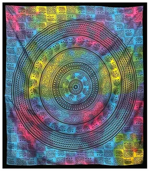 Tapiz Mandala Elefante Rosa AmarilloTurquesa