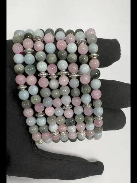 Pulsera de Aguamarina Cuarzo rosa Ojo de Halcón & Charms A de 6mm