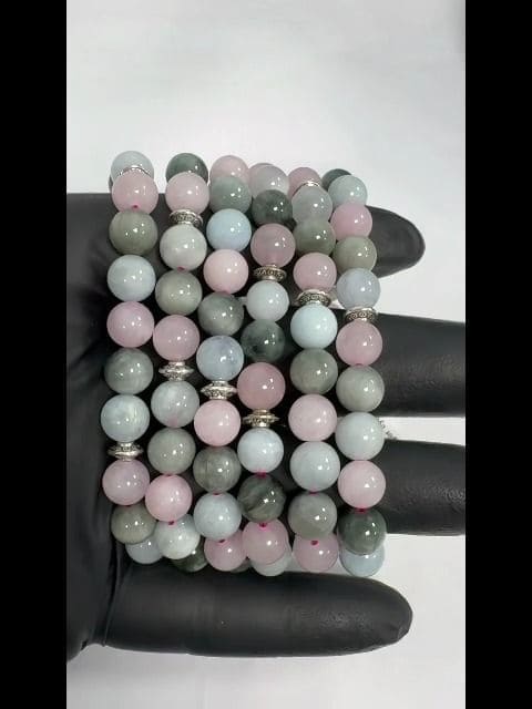 Pulsera de Aguamarina, Cuarzo rosa, Ojo de Halcón & Charms A de 8mm