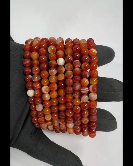Pulsera de ágata roja A con cinta y cuentas de 6mm