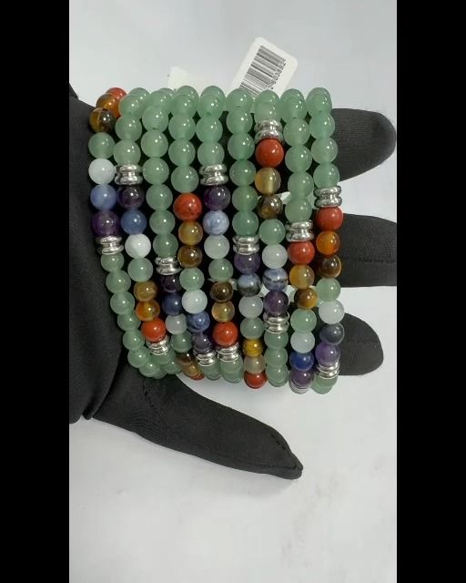 Pulsera Aventurina Verde 7 chakras perlas 6mm.