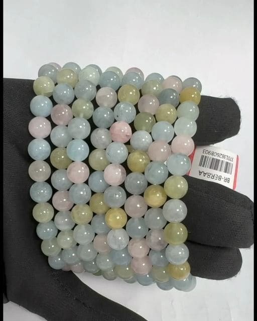Pulsera de cuentas AA de berilo, aguamarina y morganita de 7,5-8,5 mm